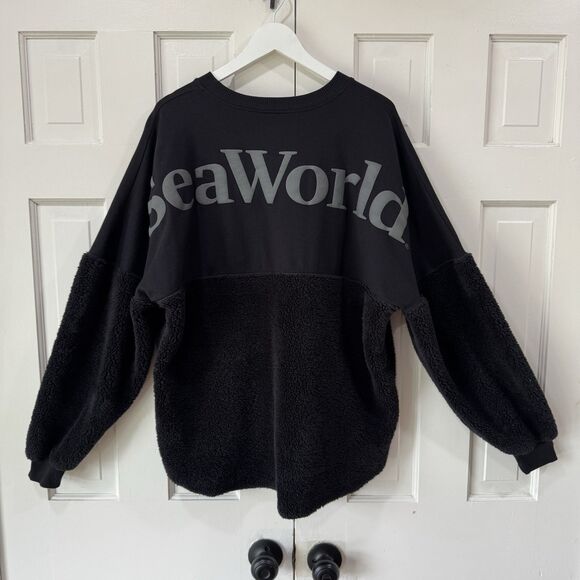 Spirit Jersey Sea World Spell-Out Fleece Black Long Sleeve Shirt Adult Large GUC - Picture 3 of 12